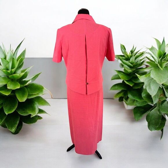Vintage K-Studio 2 Piece Maxi Dress & Jacket Set Linen Embroidered Coral Pink Lg - Picture 7 of 16